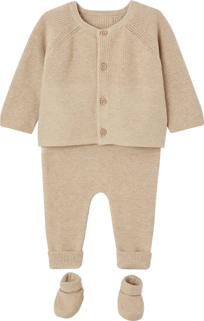 Vertbaudet 3-delige gebreide set: vest, broek en babyschoentjes