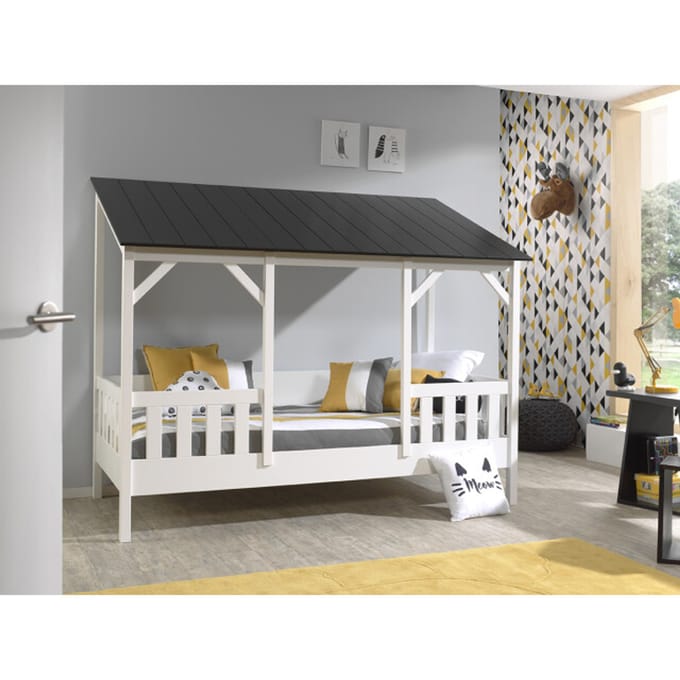 LUCEVI - Housebed 03 Huisbed incl. zwart dak 90x200cm - Wit