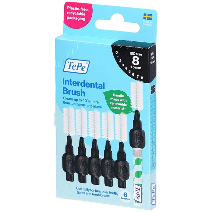 TePe Interdentale Ragers Original Zwart ISO maat 8 – 1,5 mm (6 stuks)