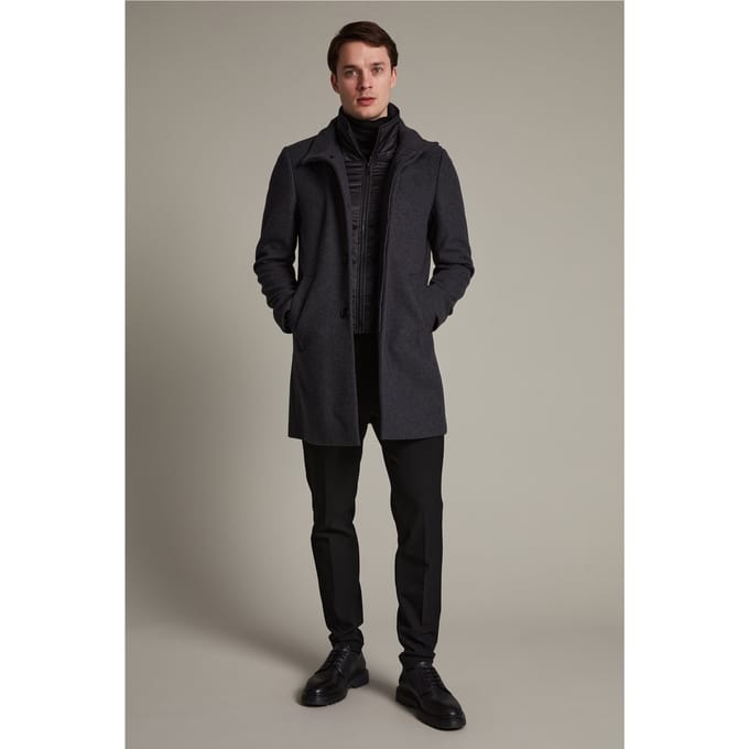 lange wollen jas met opstaande kraag model 'Harvey'