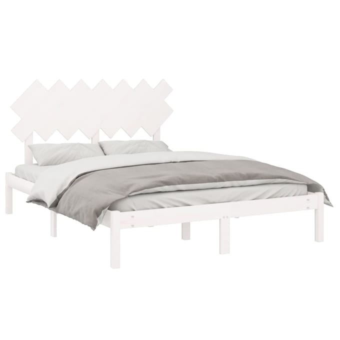 vidaXL - Bedframe - massief - hout - wit - 140x190 - cm