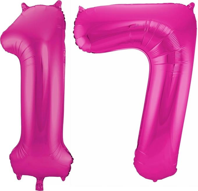 Cijfer ballonnen - Verjaardag versiering 17 jaar - 85 cm - roze