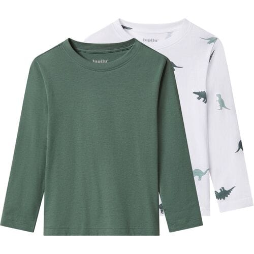 LUPILU Set van 2 kinder longsleeves (Groen/print, 122/128)