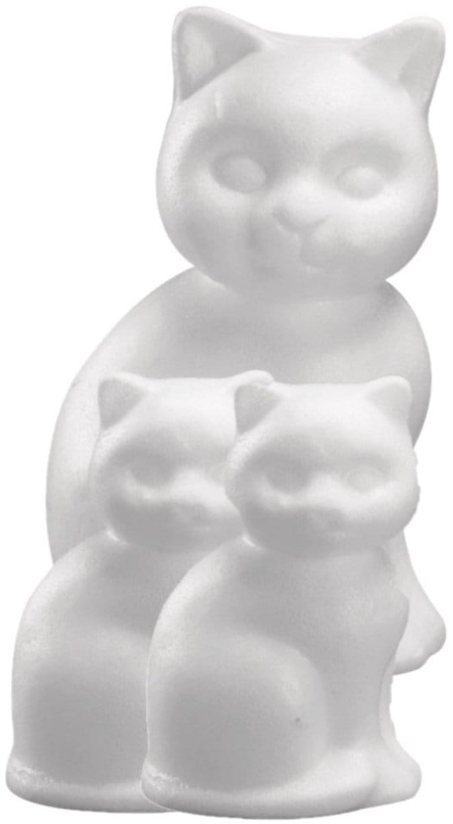 Rayher hobby Piepschuim dieren figuren - 3x stuks - kat / poes - wit - 13 cm