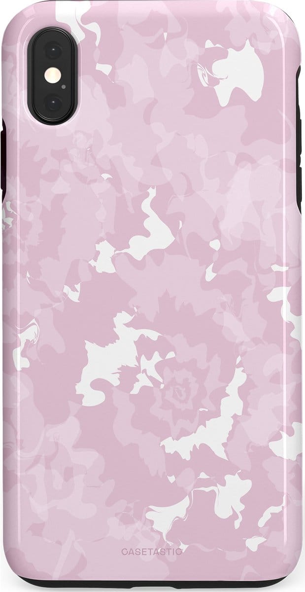 Casetastic hoesje geschikt voor Apple iPhone XS Max - Dubbellaagse bescherming - Roze wervels - Fashion Case - Lichtgrijs Lichtroze Wit