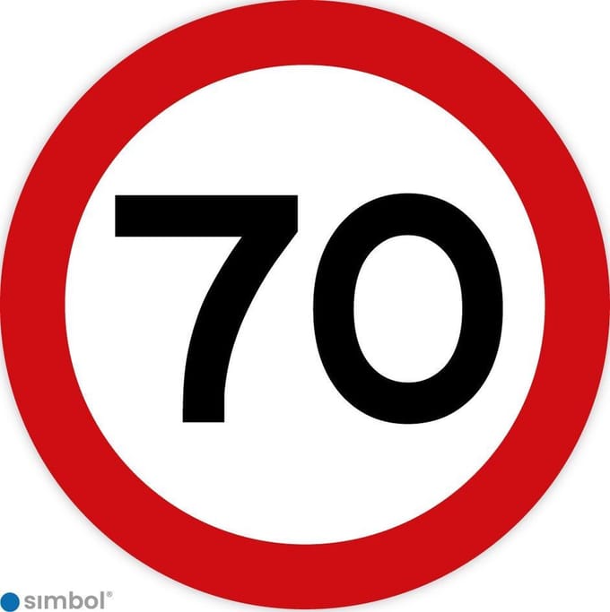 Simbol - Stickers 70 km - Maximaal 70 km/u - Duurzame Kwaliteit - Formaat ø 20 cm.