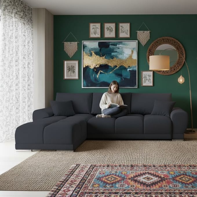 Luxe Uitschuifbare Slaapbank – Zwart – 289x189 cm – Industrohome
