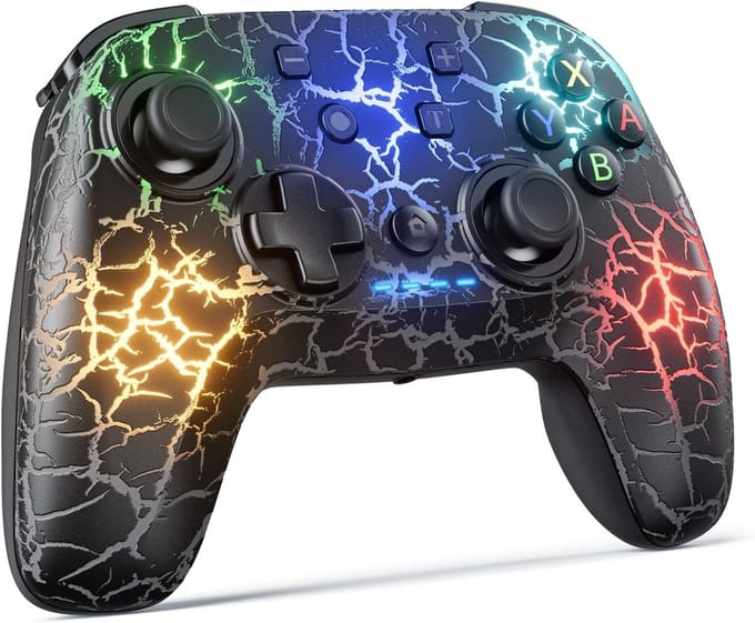 Ntech Switch Controller - Geschikt voor Switch Pro Controller/Switch/Lite/OLED met Cool RGB Crack Zwart - Gaming Accesoires Turbo - Macro