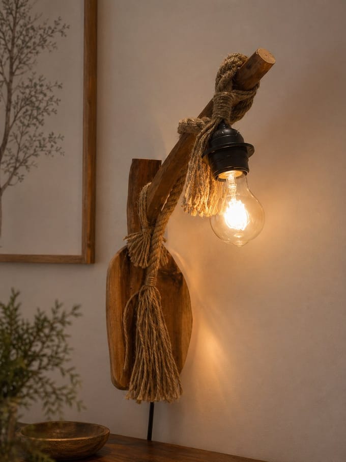 Uniek handgemaakt houten wandlamp model Lars