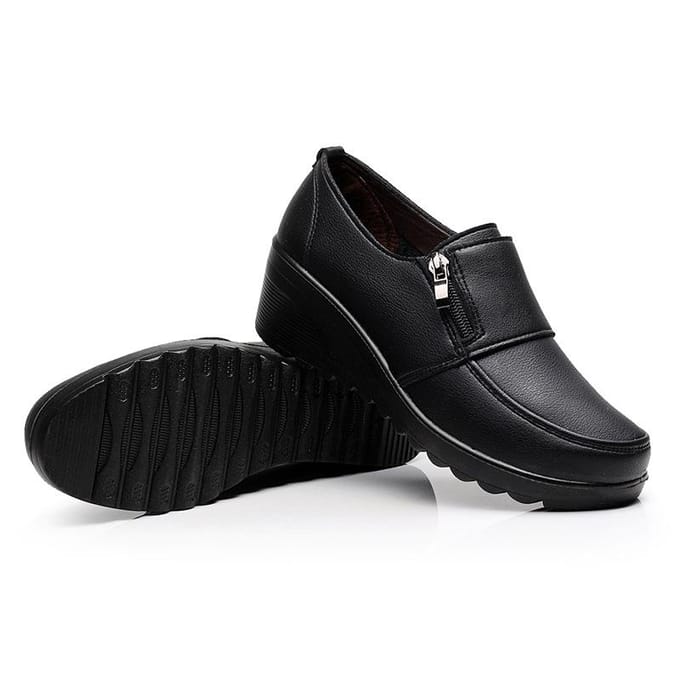Herfst Instappers Dames Dames Echt Leer Werkschoenen Moeder Comfortabele Bruiloftsschoenen 40 zwart