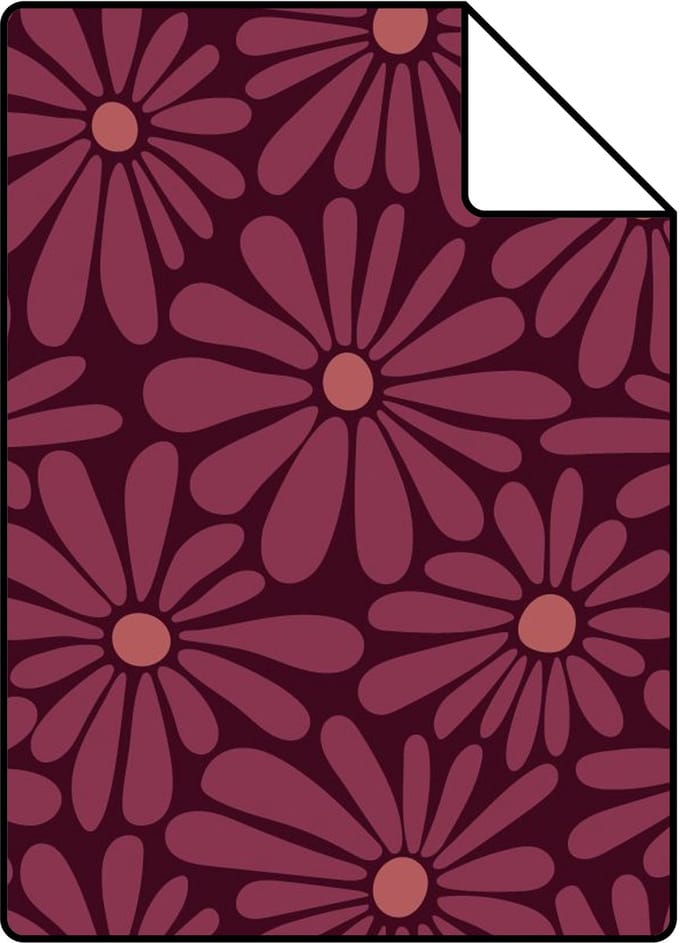 Proefstaal ESTAhome behang madeliefjes donker paars - 26.5 x 21 cm - 131866-S