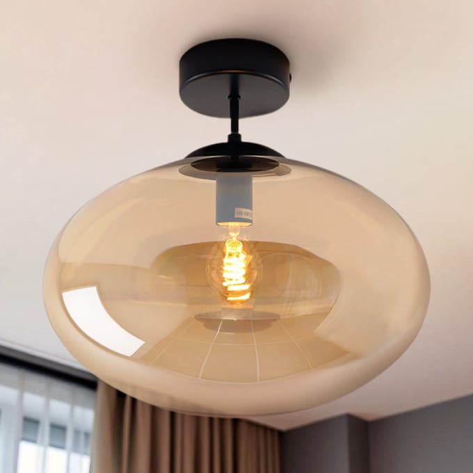 Olucia - KIMI - Plafondlamp - Amber / Zwart - Vorm: Ovaal
