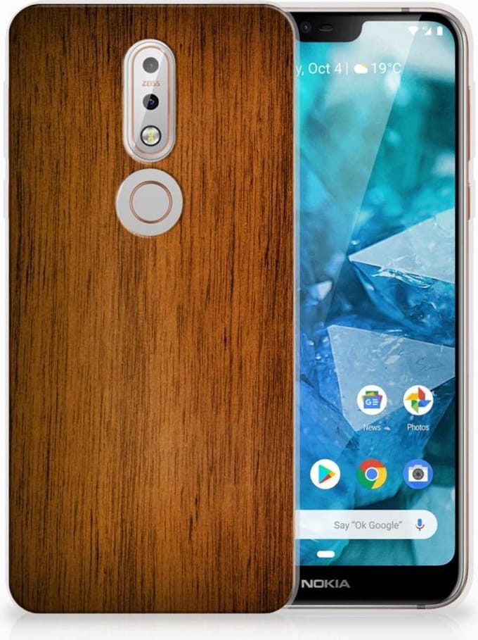 Nokia 7.1 Bumper Hoesje Donker Hout