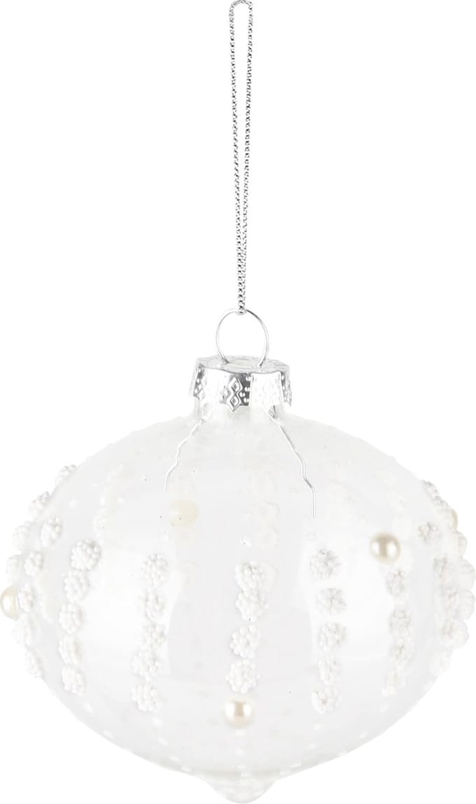 Dekoratief | Hanger bal m/parels, wit/transparant, glas, 8x8x8cm | A235440