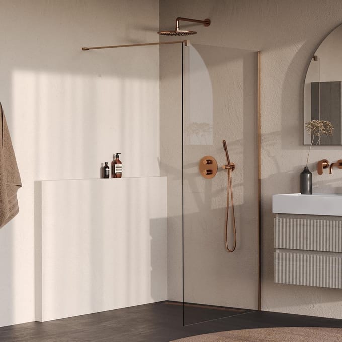 Brauer Oblivion - Inloopdouche - Helder Glas - 90 x 200 cm - incl. Glascoating - PVD Koper Geborsteld