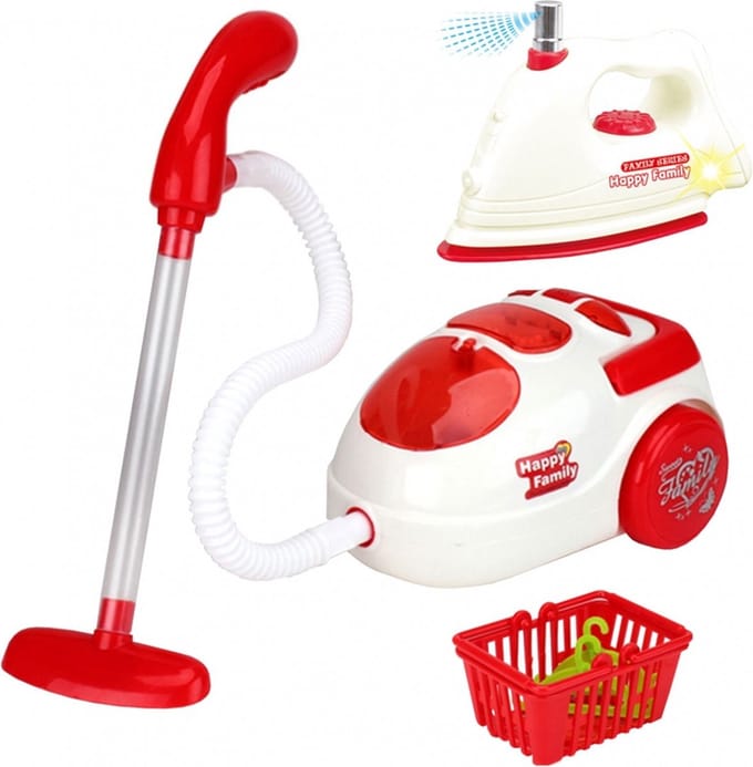 WOOPIE Mini stofzuiger speelgoed - Strijkijzer & wasmand voor kind - 3-in-1 set