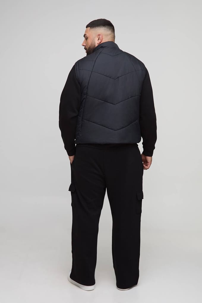 Plus Abstract Gequilt Funnel Neck Gilet in Zwart | Black | Size 2XL