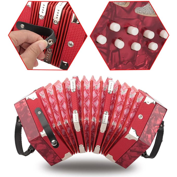 Professionele 20-knops Accordeon Concertina Muziekinstrument (Rood) pink