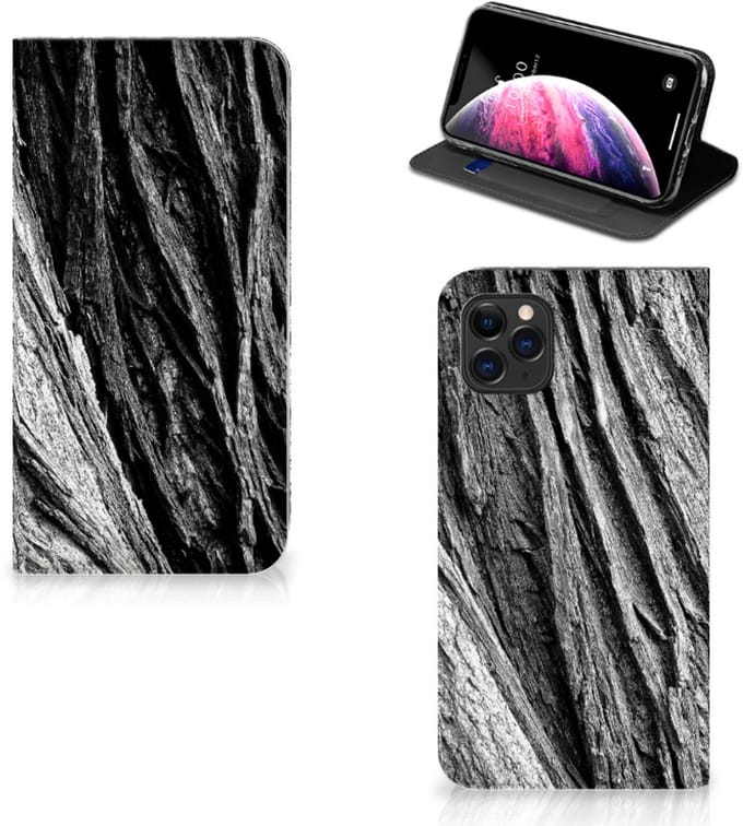 Book Wallet Case Apple iPhone 11 Pro Max Boomschors Grijs