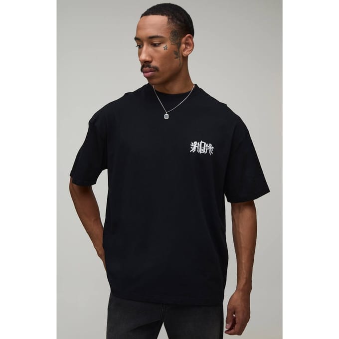Oversized Bm Cherub Geborduurd Gewassen T-shirt | Washed Black | Size Medium