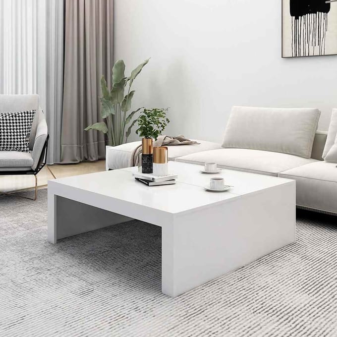 vidaXL - Salontafel - 100x100x35 - cm - bewerkt - hout - wit