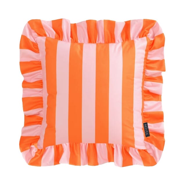 NOVÉE Sierkussen ruffles stripe oranje/roze | 45x45 cm | katoen/polyester