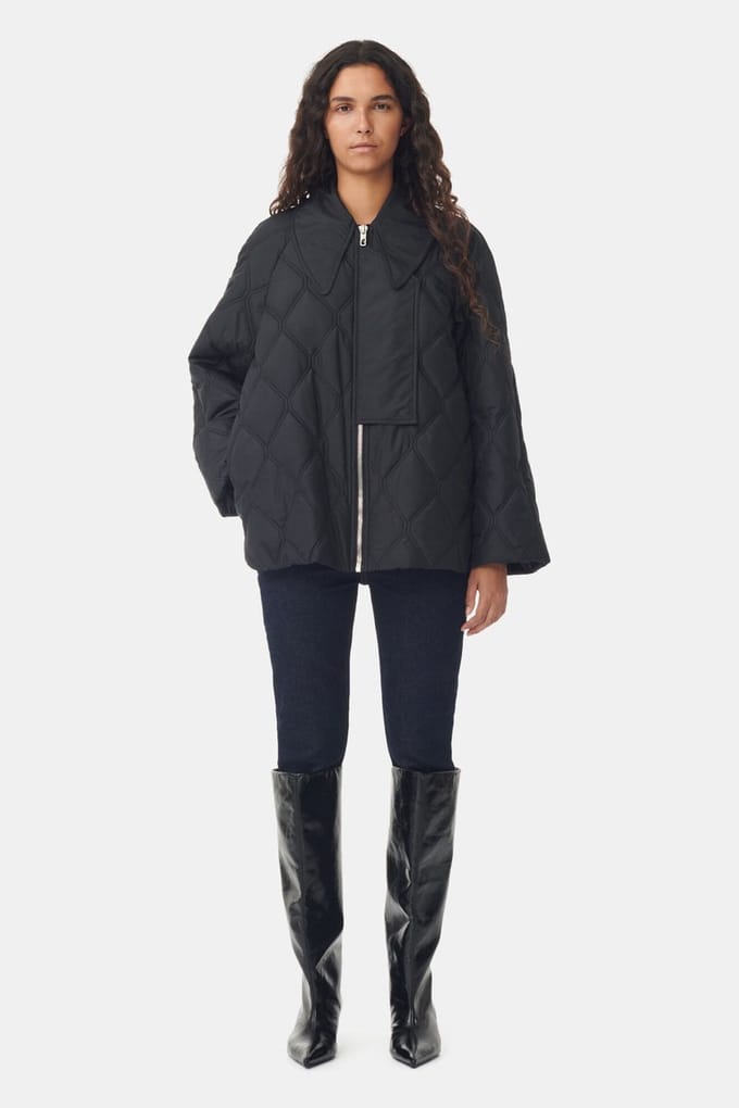 GANNI Black Ripstop Quilt Jacket Maat 38