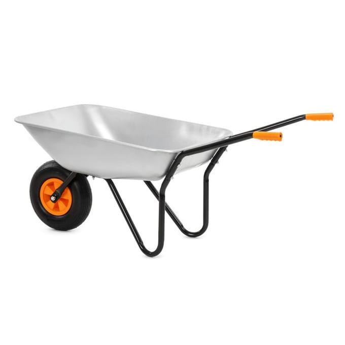 Brouette de jardin - SPRINGOS - GA0256 - 120 L - Acier galvanisé - Roue pneumatique - 100 kg gris