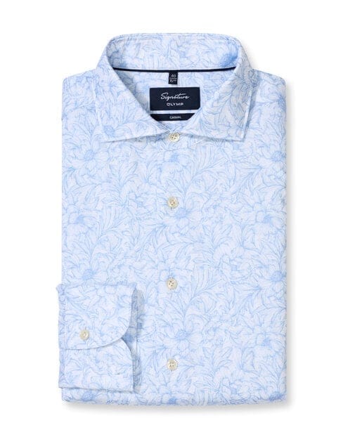 OLYMP Signature Casual Overhemd, Tailored Fit, Cutaway, Bleu