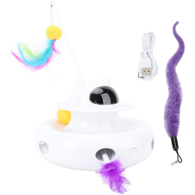 Interactief Kattenveer Speelgoed Automatisch Roterend Vermindert Verveling Bevordert Beweging Grappige Veer white