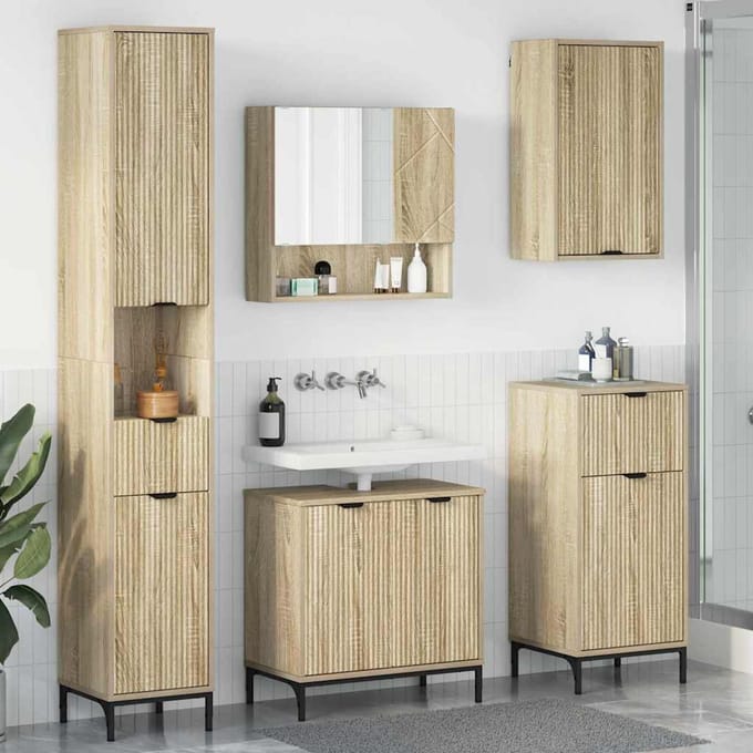 vidaXL - Badkamermeubel - Set - Sonoma - Eik - Samengesteld - hout, - metaal