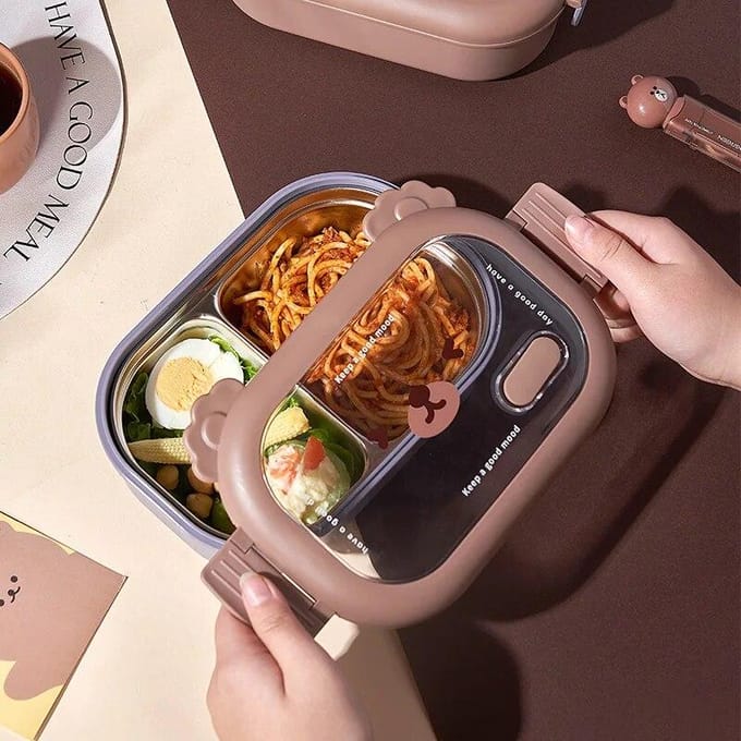 Draagbare lunchbox Roestvrijstalen compartiment Fruit Voedselbox Kind Student School Buiten Kamperen Picknick Bento Vershoudbox gray