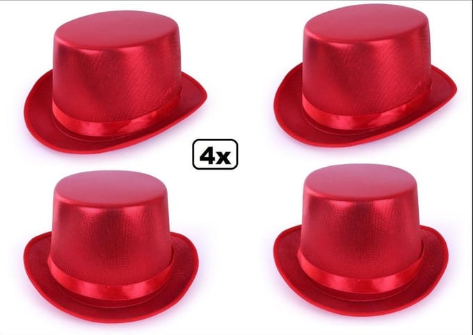 4x Hoge hoed metallic rood