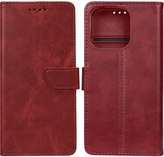 Rixus Bookcase For Apple iPhone 16 Pro Dark Red