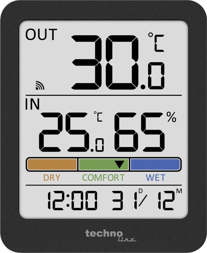 Technoline Thermometer WS 9488 Met 1 buitensensor tot 30 m 81 x 98 x 22mm Antraciet