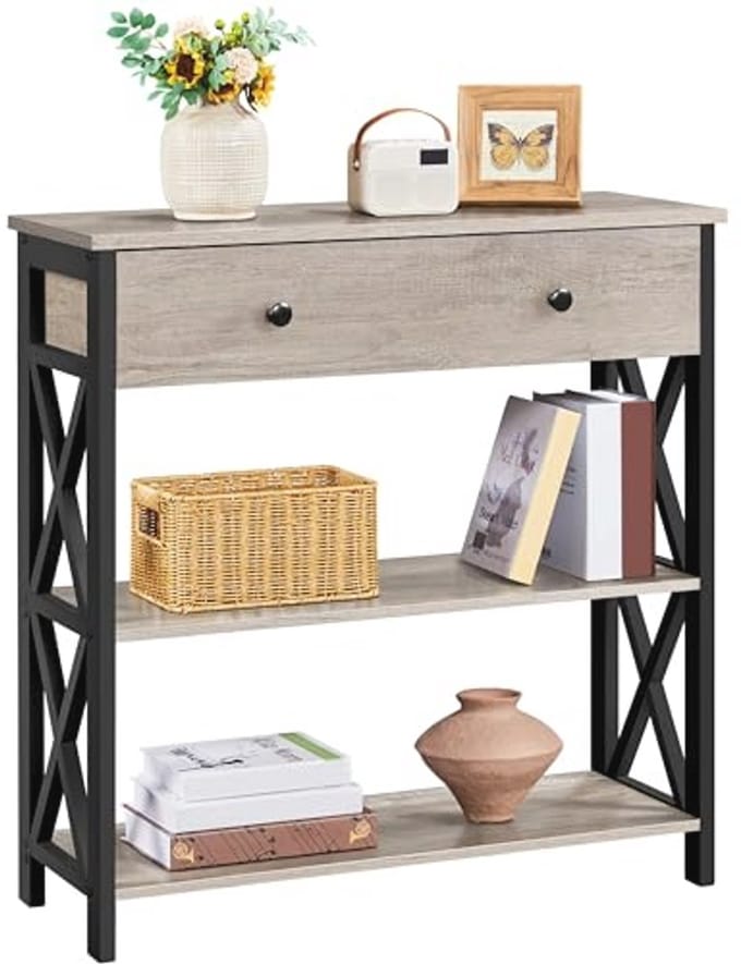 Consoletafel met lade en open planken - 3-traps gangtafel in industrieel design