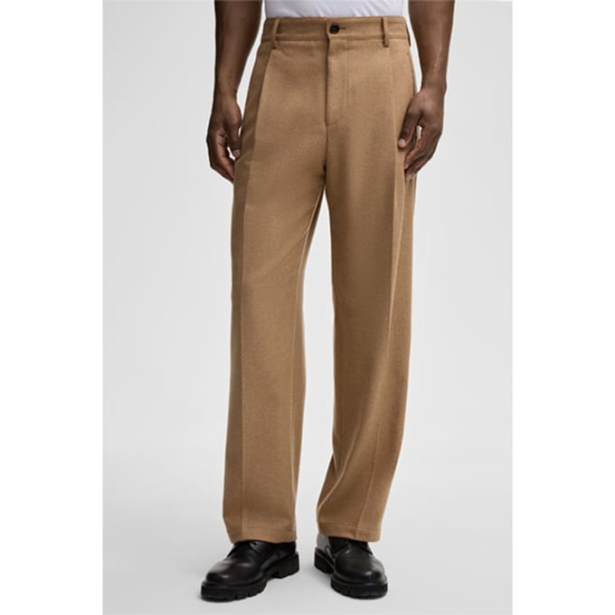 Pantalon Jarod van scheerwolmix, camel