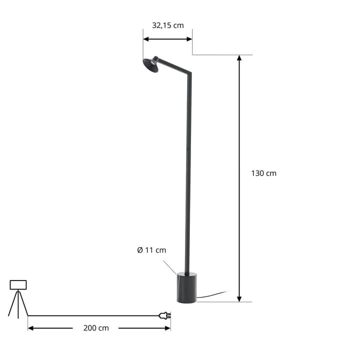 Lucande LED vloerlamp Steve, zwart, 130 cm, dimbaar