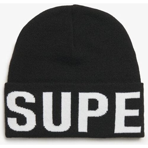 Superdry Gebreide Beanie met Merkdetails Zwart Grootte: 1SIZE