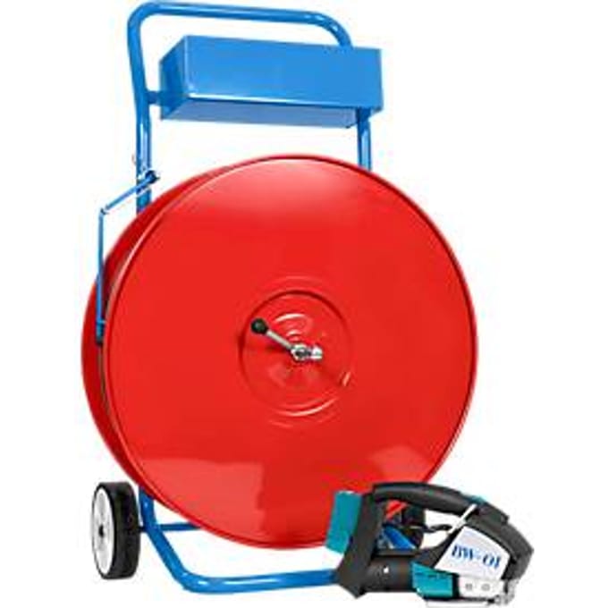 PET set met accu-omsnoeringsmachine en mobiele haspel, 15,5 mm
