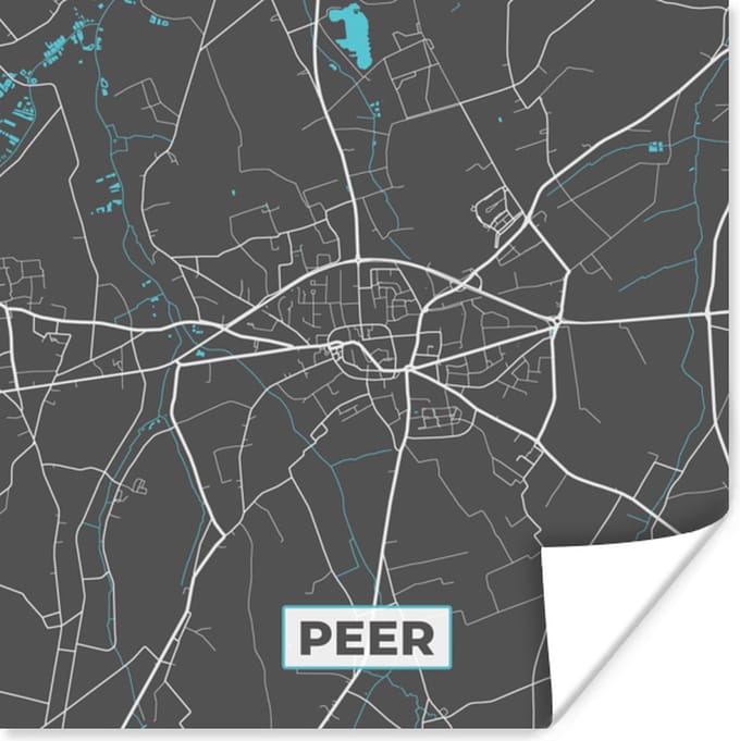 Poster België – Peer – Stadskaart – Kaart – Blauw – Plattegrond - 75x75 cm