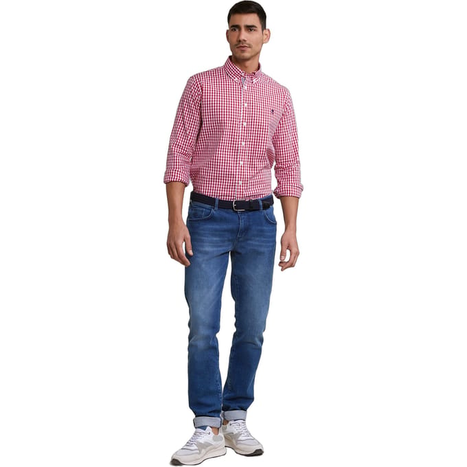 River Woods Slim Fit Checked Shirt Red/white Größe: S | Casual hemden Outlet | Herren | Rot