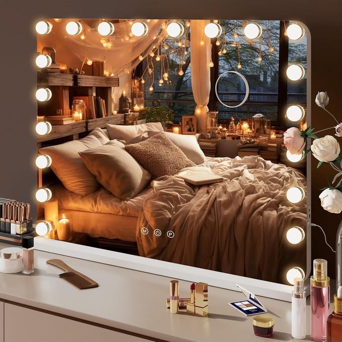 Make-upspiegel Verlichting - Hollywood Spiegel - Perfecte Make-up - Instelbare Kleuren - 80 x 60 cm - Wit
