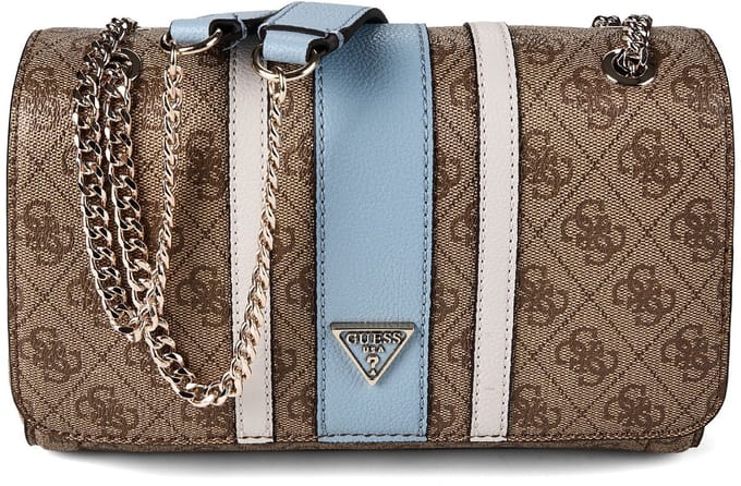 GUESS schoudertas Noelle II Convertible Xbody Flap Latte Logo / Light Blue Lichtbruin