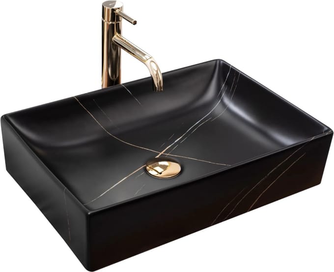 Rea Inga Black Marble Mat Opzetwastafel Steen Imitatie 51x34,5 cm