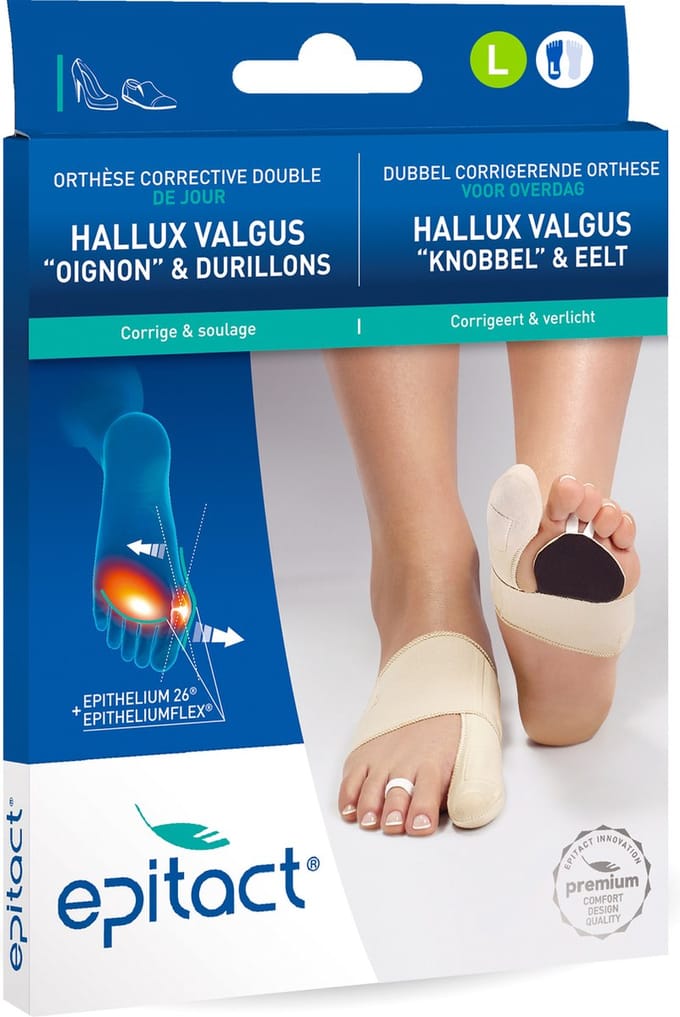 Epitact Corrigerende Hallux Valgus Orthese met Dubbele Werking - Maat L - Links - Tegen Knobbelpijn en Eelt - 1 Stuk