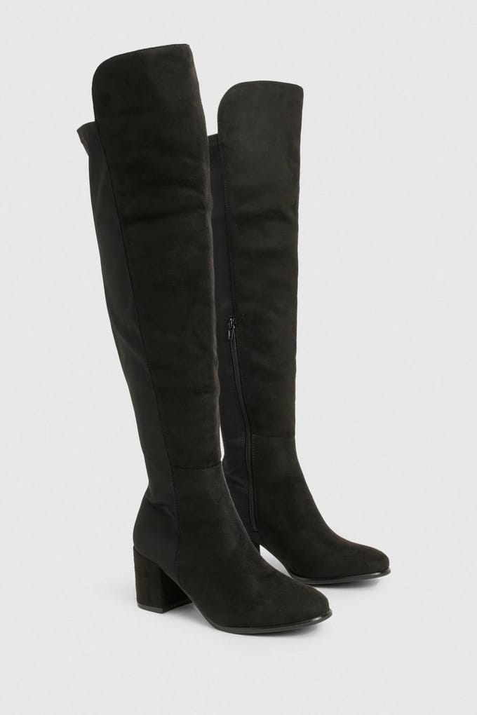 boohoo Dames Faux Suede Stretch Back Over The Knee Boots | Black | Maat: 3