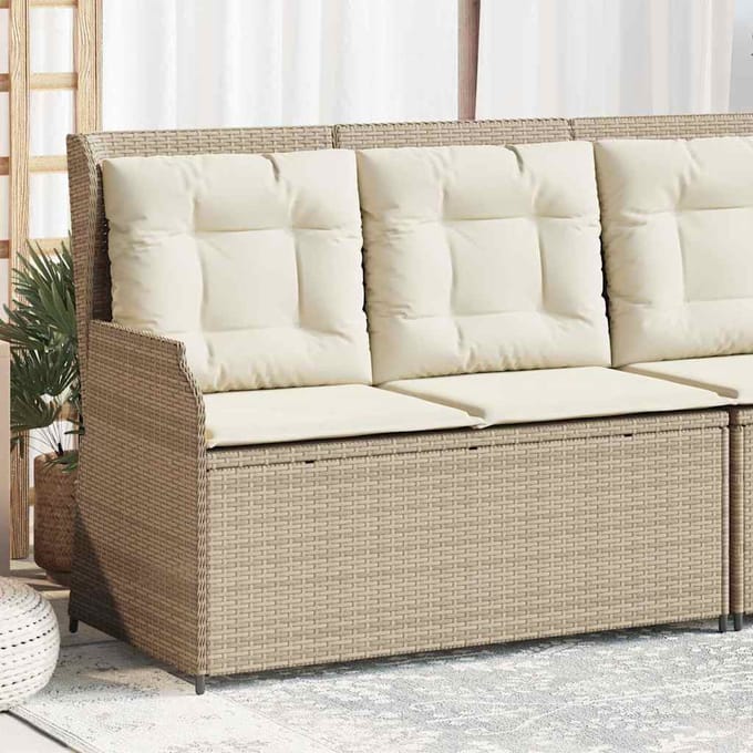 vidaXL Tuinbankje verstelbaar met kussens poly rattan beige