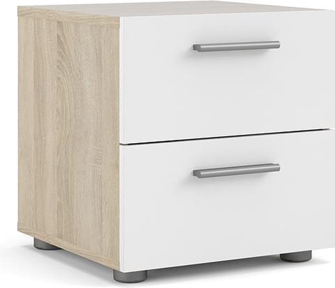 Petra nachtkastje met 2 lades, eiken decor/wit hoogglans.