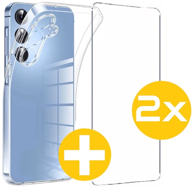 Hoesje en Screenprotector Combi Geschikt Voor Samsung Galaxy A55 - Transparant Hoesje + 2x Screenprotector
